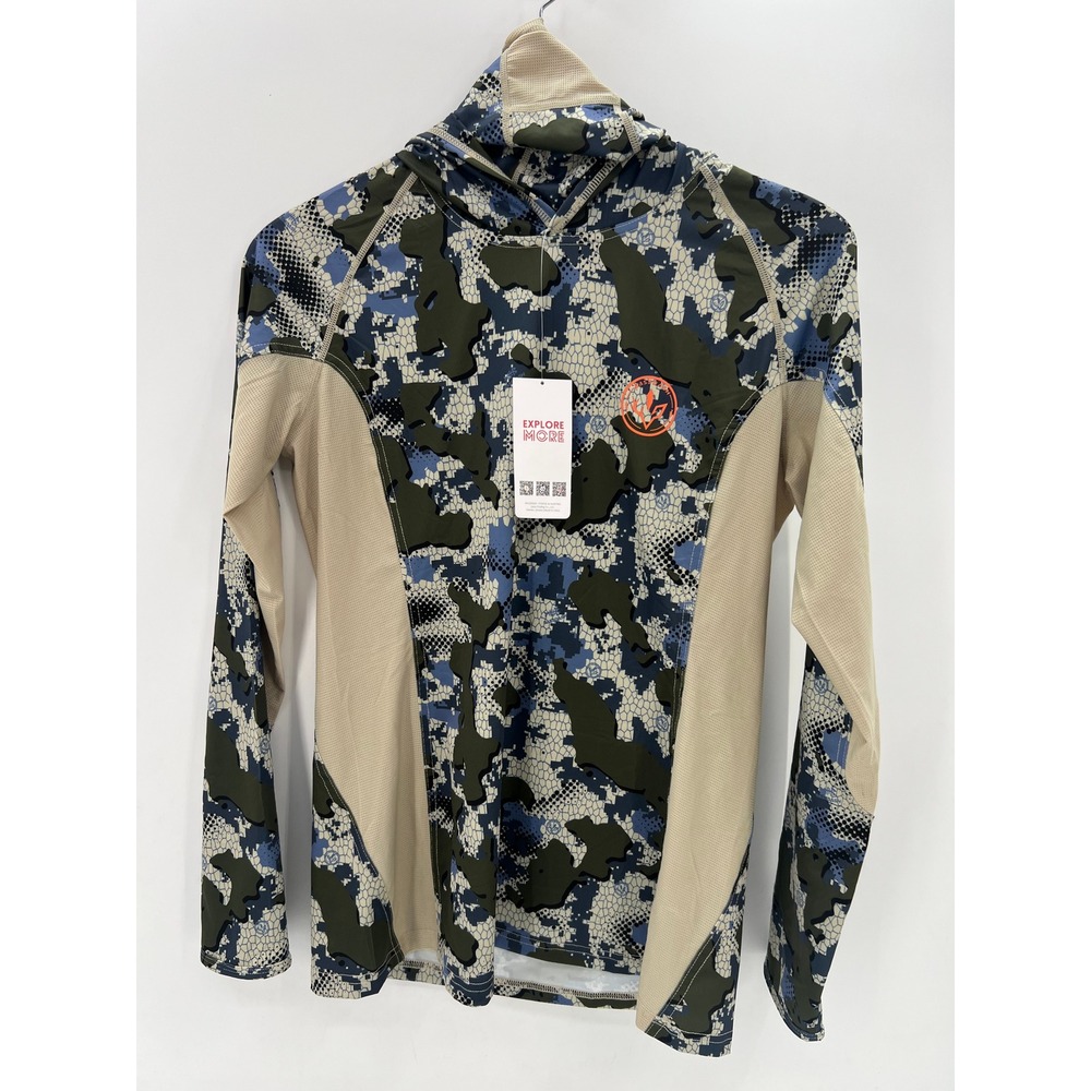 Bassdash Mens Digital Camo Fishing Hoodie UPF 50+ Sun Shirt Blue Green Medium